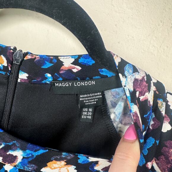 Maggy London Raglan Long Sleeve Crew Neck Blue Speckled Print Blouson Midi Dress - Picture 8 of 14